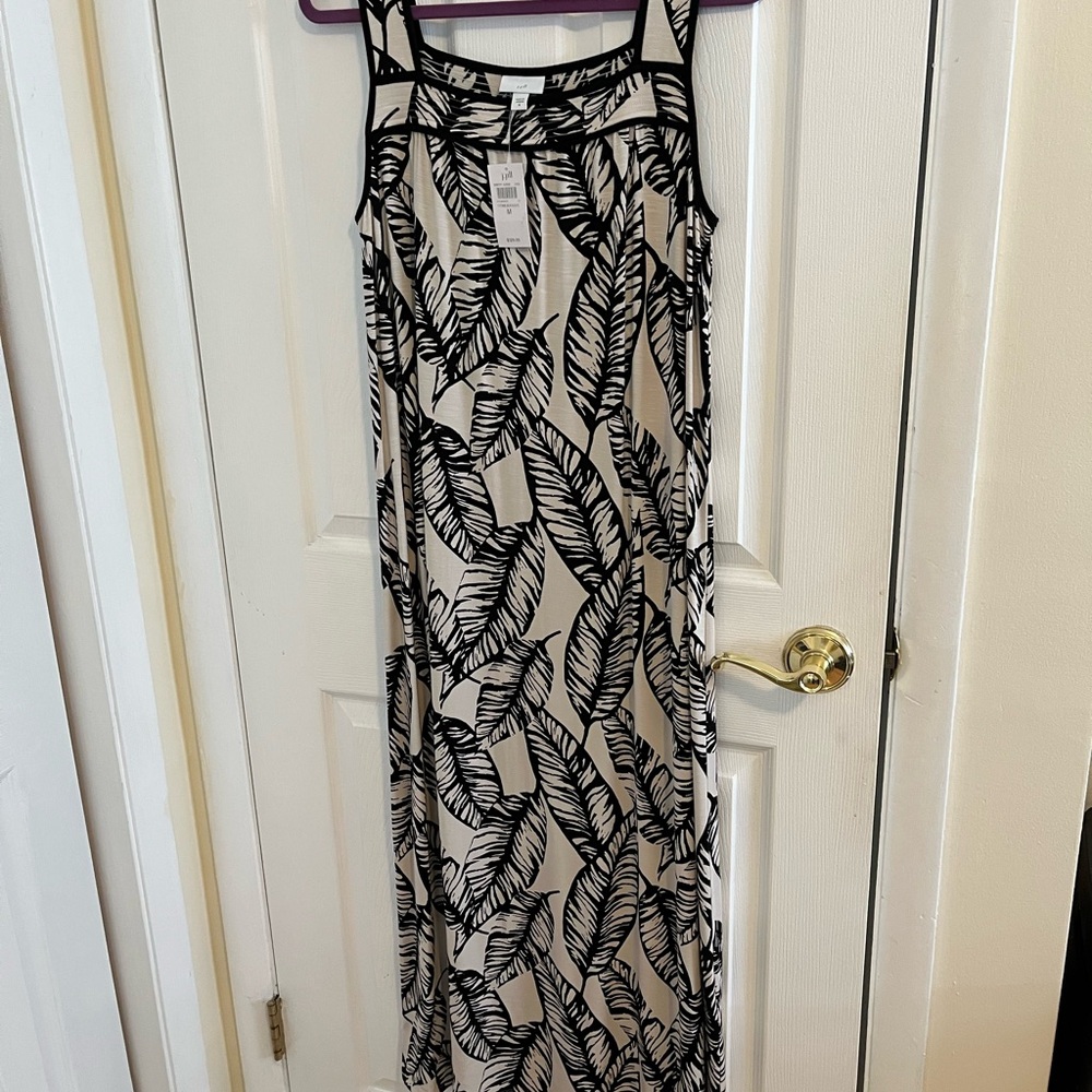 JJill Sleeveless Leaf Print Maxi Dress - Neutral & Black